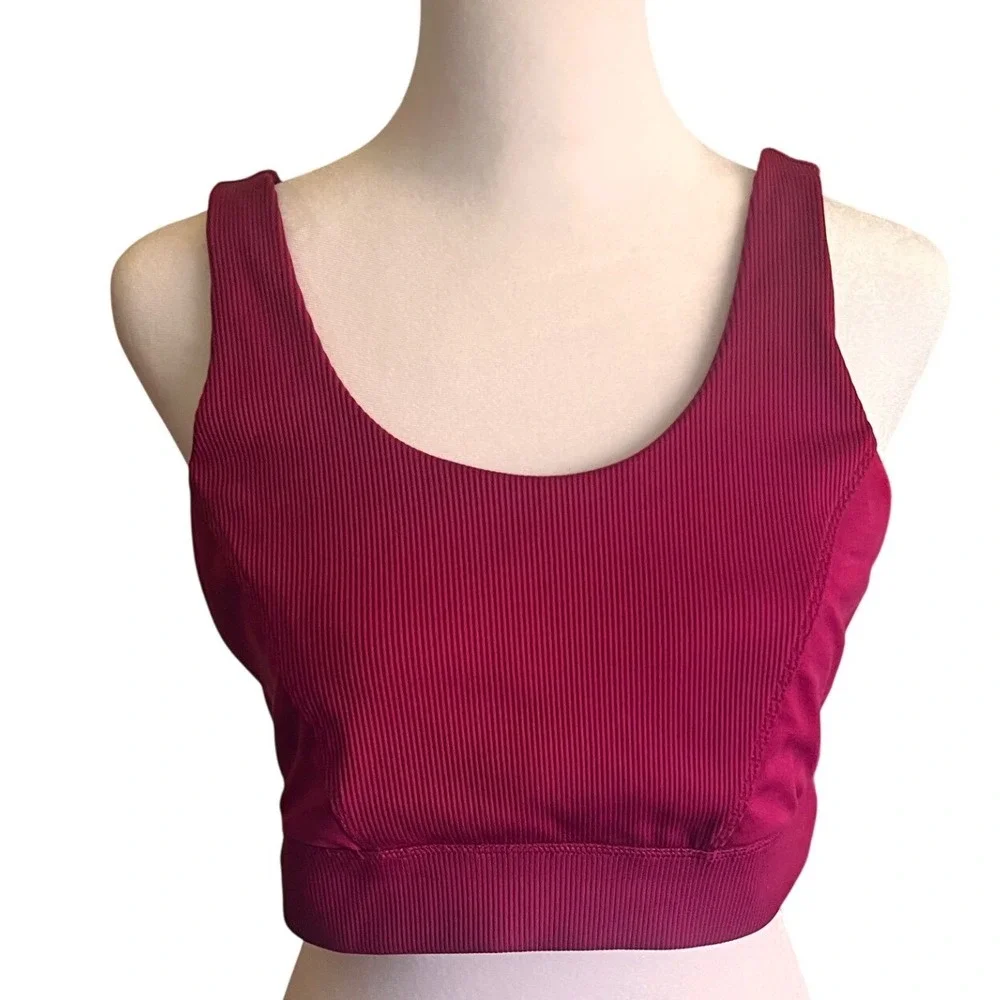 Women Ribbed Berry Pink Sports Bra Cutout Back Activewear Size Large Pristine
